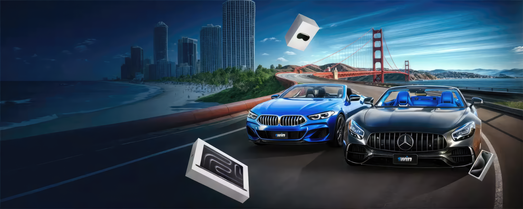 1win Lucky Drive. sorteamos 2 convertibles y premios de Apple	